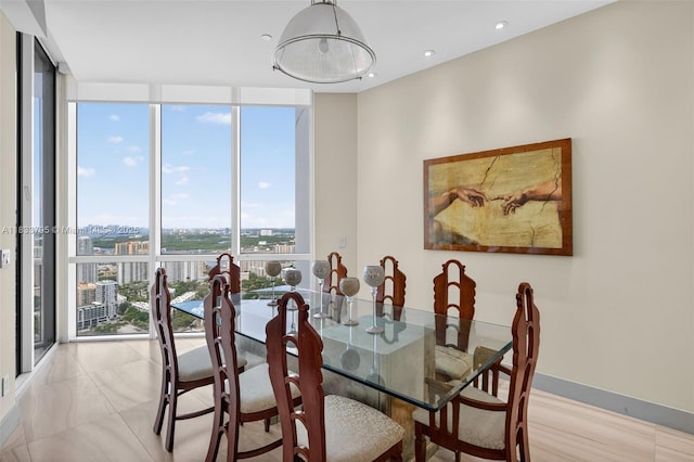 18201 Collins Ave Unit Ts2 & Ts3, Sunny Isles Beach, FL 33160 - dining area featuring expansive windows, a city view, and recessed lighting