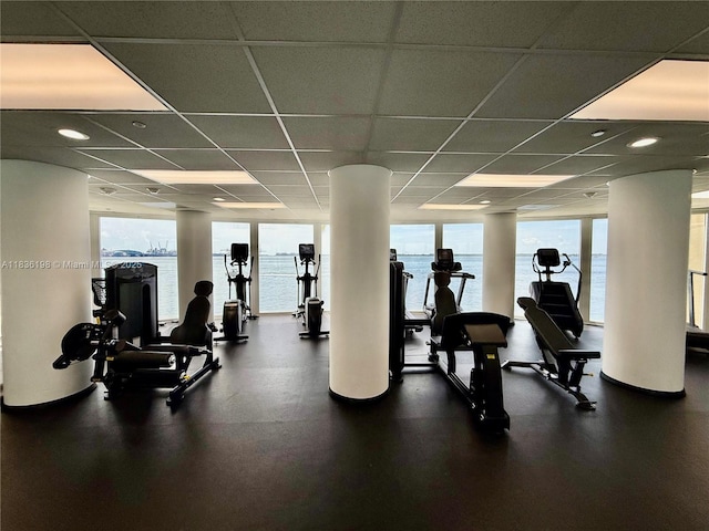 770 Claughton Island Dr Unit 1503, Miami, FL 33131 - workout area featuring a paneled ceiling and recessed lighting