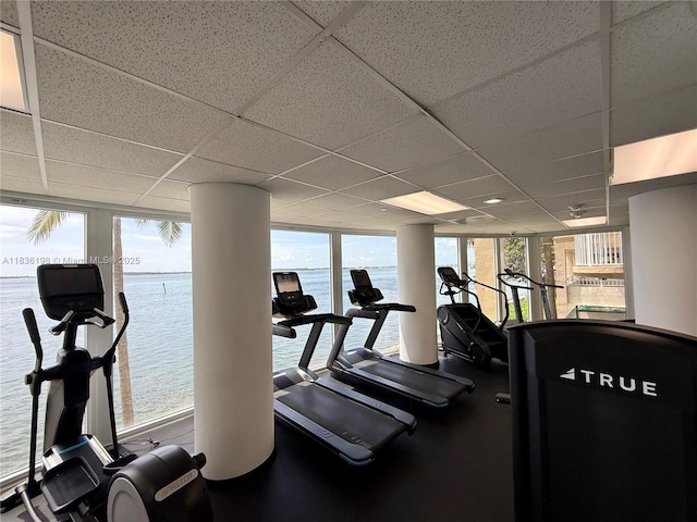 770 Claughton Island Dr Unit 1503, Miami, FL 33131 - gym with a drop ceiling and a water view