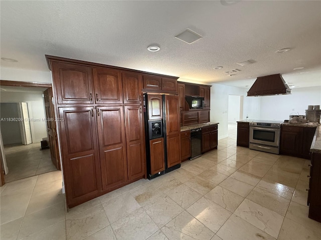 15051 SW 149th St, Miami, FL 33196 - kitchen with black appliances, exhaust hood, and a textured ceiling