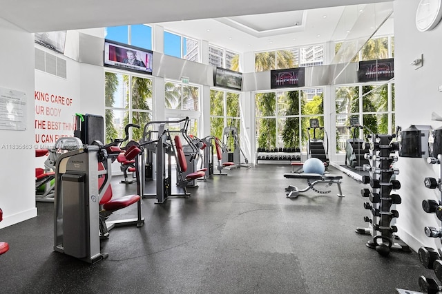 901 Brickell Key Blvd Unit 3607, Miami, FL 33131 - gym with a high ceiling