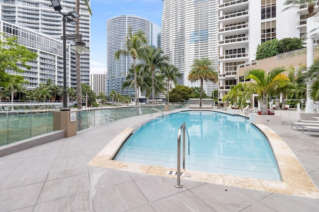 901 Brickell Key Blvd Unit 3607, Miami, FL 33131 - community pool with a city view and a patio