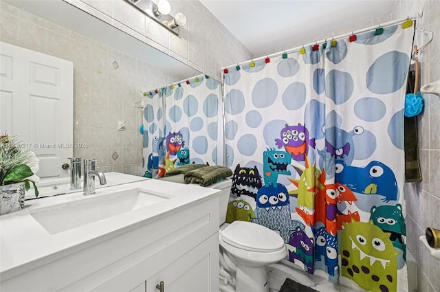 11652 SW 142nd Ct, Miami, FL 33186 - bathroom with tile walls, vanity, and a shower with curtain