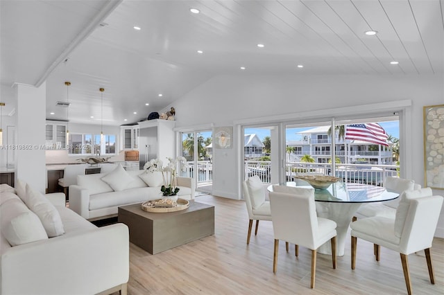 126 Villa Bella Dr, Islamorada, FL 33036 - living area featuring light wood-type flooring, recessed lighting, and high vaulted ceiling