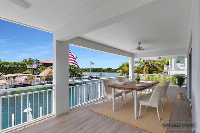 126 Villa Bella Dr, Islamorada, FL 33036 - patio / terrace featuring a water view and a ceiling fan