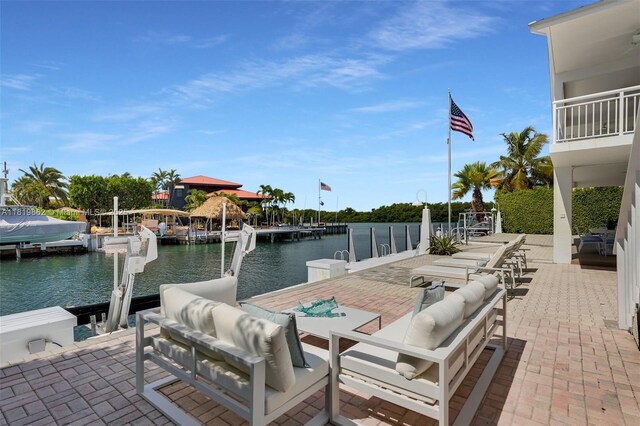 126 Villa Bella Dr, Islamorada, FL 33036 - dock area with an outdoor hangout area and a water view