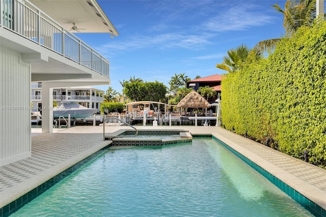 126 Villa Bella Dr, Islamorada, FL 33036 - view of pool featuring a gazebo, a pool with connected hot tub, and ceiling fan