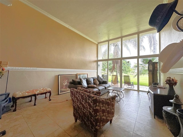 6707 Brookline Dr Unit 6707, Hialeah, FL 33015 - tiled living area featuring crown molding and a wall of windows