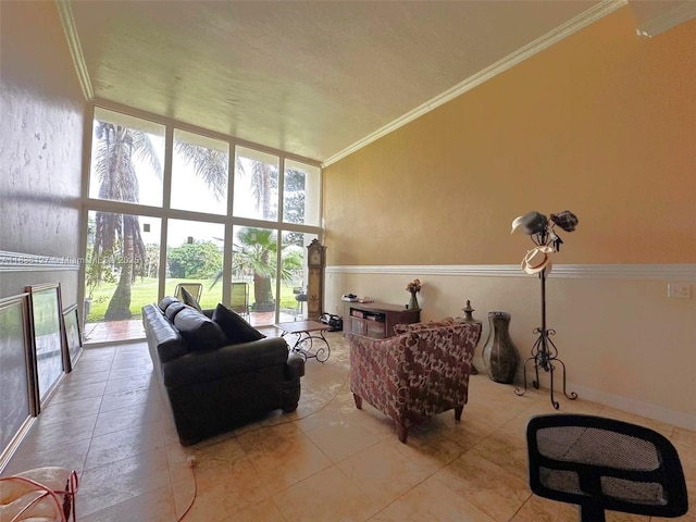 6707 Brookline Dr Unit 6707, Hialeah, FL 33015 - living area with tile patterned floors, crown molding, and expansive windows
