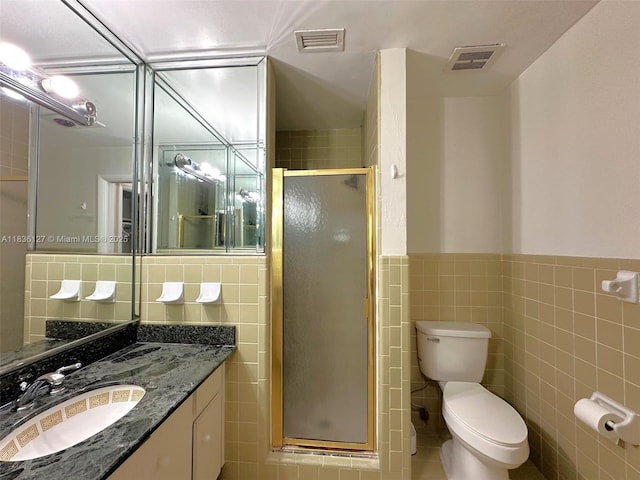 6707 Brookline Dr Unit 6707, Hialeah, FL 33015 - bathroom with tile walls, vanity, a shower stall, and wainscoting