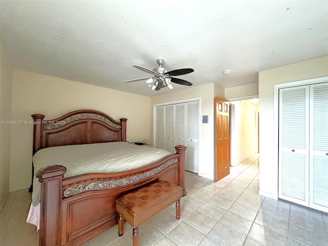 6707 Brookline Dr Unit 6707, Hialeah, FL 33015 - bedroom featuring multiple closets, light tile patterned floors, and ceiling fan