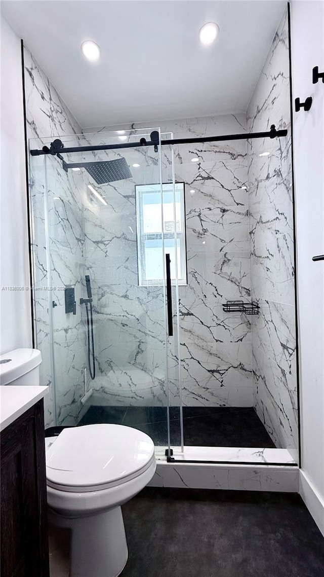 8449 NW 4th Ave Unit 8449, Miami, FL 33150 - full bath featuring vanity, a marble finish shower, recessed lighting, and concrete floors