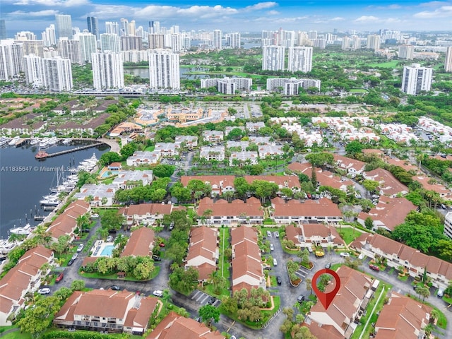 21160 Mainsail Cir Unit H12, Aventura, FL 33180 - aerial overview of property's location with skyline and a large body of water