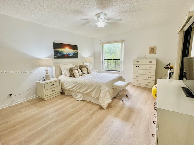 3137 S Carambola Cir S Unit 2369, Coconut Creek, FL 33066 - bedroom featuring light wood-style flooring, a textured ceiling, and a ceiling fan