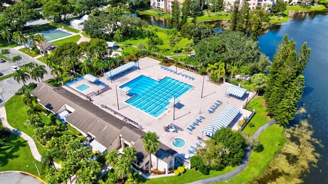 3137 S Carambola Cir S Unit 2369, Coconut Creek, FL 33066 - drone / aerial view of a pool area and a nearby body of water