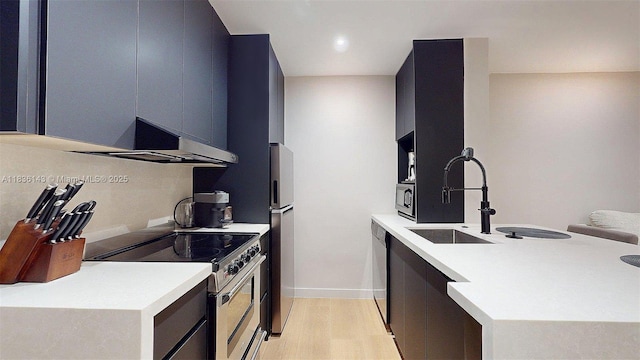 10824 N Kendall Dr Unit S28, Miami, FL 33176 - kitchen featuring appliances with stainless steel finishes, a peninsula, modern cabinets, light wood-style floors, and light countertops