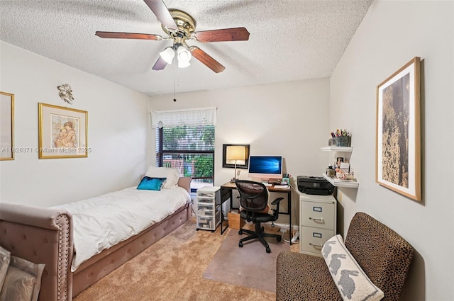 10875 NW 17th Mnr, Coral Springs, FL 33071 - carpeted bedroom with a textured ceiling, a desk, and a ceiling fan