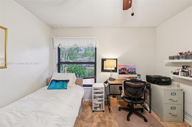 10875 NW 17th Mnr, Coral Springs, FL 33071 - carpeted bedroom with a textured ceiling, an office area, and a ceiling fan