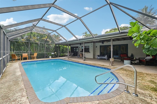 10875 NW 17th Mnr, Coral Springs, FL 33071 - swimming pool featuring a patio, french doors, a ceiling fan, and a lanai