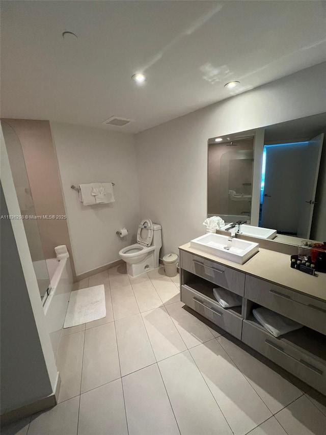 4111 S Ocean Dr Unit 2004, Hollywood, FL 33019 - bathroom featuring vanity, tile patterned flooring, recessed lighting, and shower / washtub combination