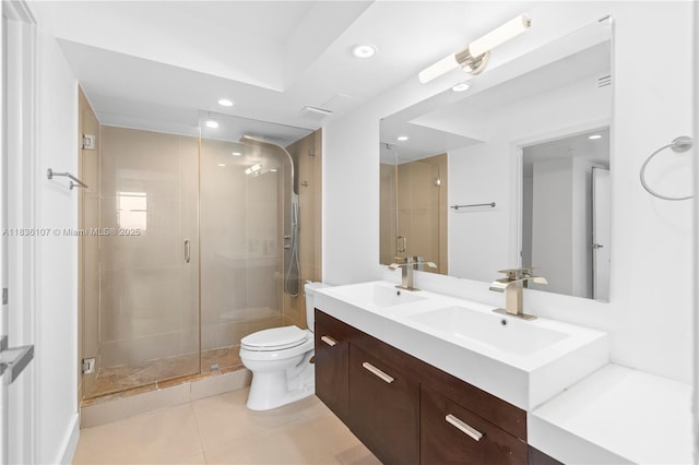 2333 Brickell Ave Unit 1908, Miami, FL 33129 - full bath featuring double vanity, a stall shower, tile patterned floors, and recessed lighting
