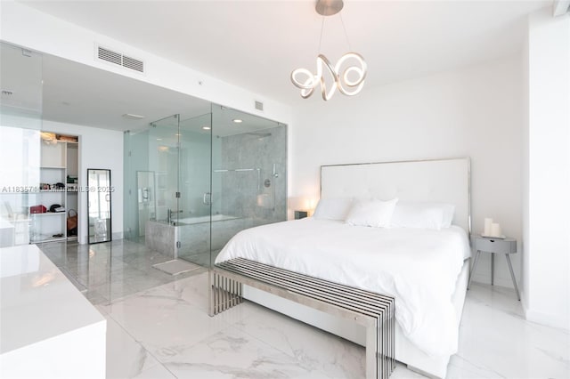 3131 NE 7th Ave Unit 1202, Miami, FL 33137 - bedroom featuring marble tiled floors and a chandelier