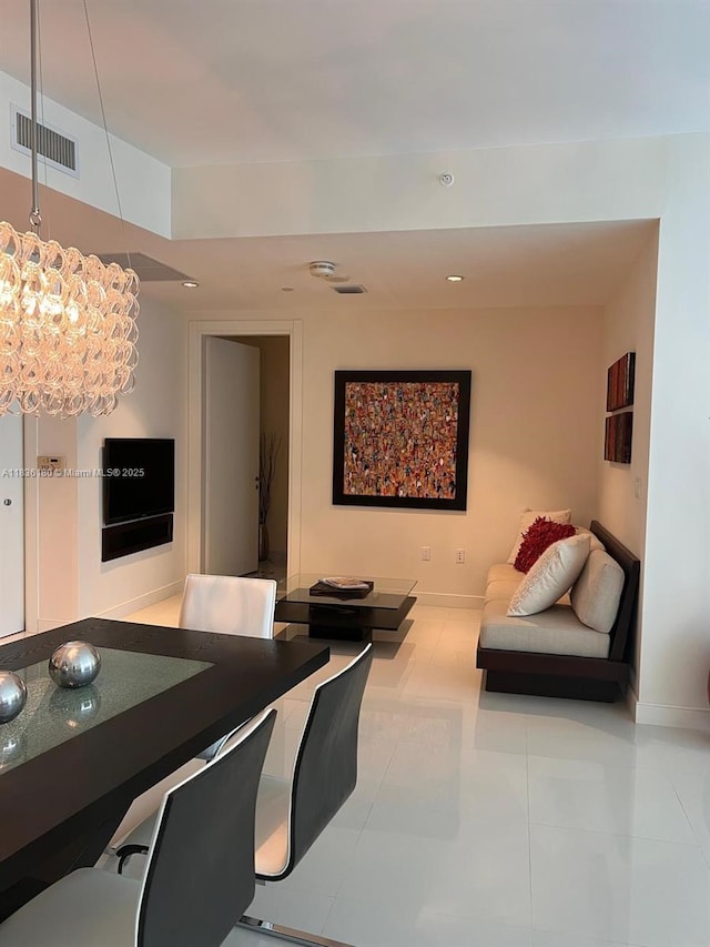200 Biscayne Boulevard Way Unit 4603, Miami, FL 33131 - tiled dining room with a chandelier and baseboards