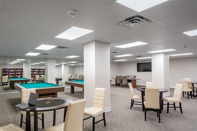 5005 Collins Ave Unit 815, Miami Beach, FL 33140 - recreation room featuring carpet flooring, billiards table, and a paneled ceiling