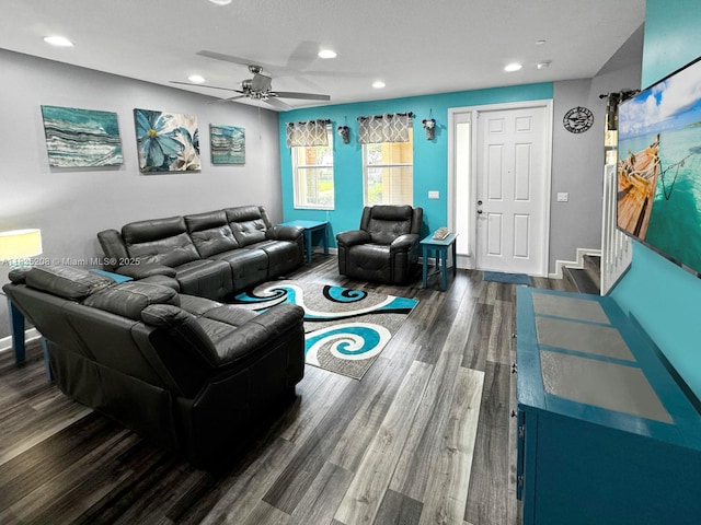 4126 Cascada Cir, Cooper City, FL 33024 - living room featuring wood finished floors, recessed lighting, and ceiling fan