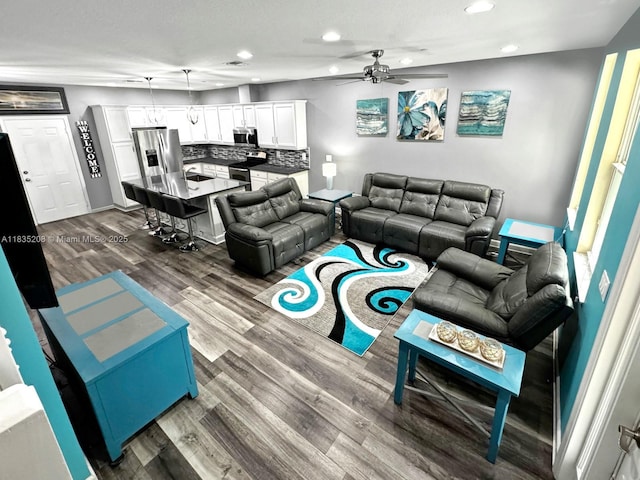 4126 Cascada Cir, Cooper City, FL 33024 - living area featuring recessed lighting, dark wood finished floors, and ceiling fan