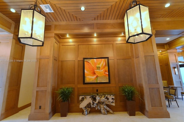 4126 Cascada Cir, Cooper City, FL 33024 - common area with wood ceiling, wood walls, and recessed lighting