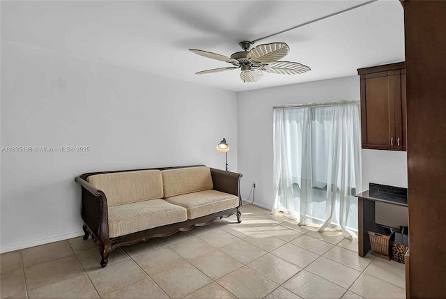 1600 S Bayshore Ln Unit 3A, Coconut Grove, FL 33133 - living area featuring a ceiling fan and light tile patterned floors