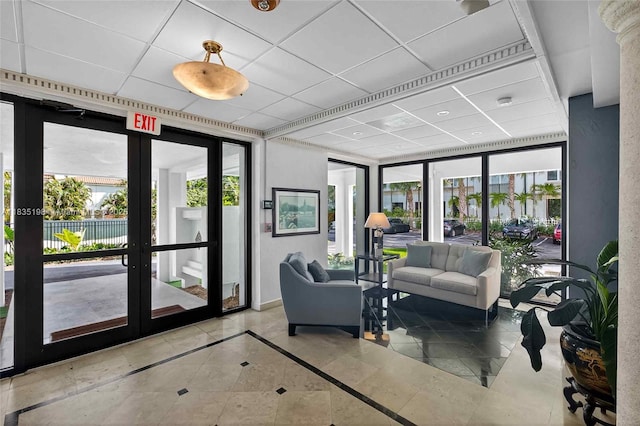 1600 S Bayshore Ln Unit 3A, Coconut Grove, FL 33133 - common area featuring a drop ceiling and floor to ceiling windows