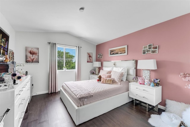 8956 W Flagler St Unit 203, Miami, FL 33174 - bedroom with vaulted ceiling and dark wood-type flooring