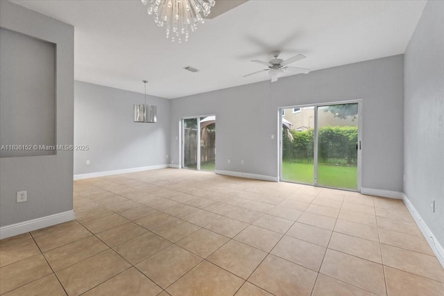 12720 SW 49th Ct, Miramar, FL 33027 - unfurnished room featuring light tile patterned floors, a chandelier, and a ceiling fan