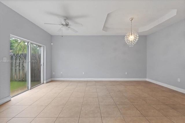 12720 SW 49th Ct, Miramar, FL 33027 - empty room featuring a ceiling fan, a chandelier, and light tile patterned flooring