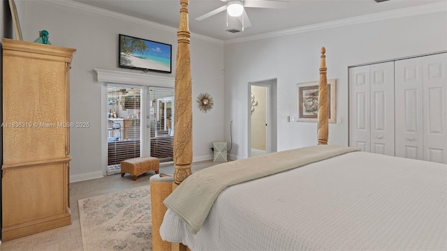 9099 NW 47th Ct, Coral Springs, FL 33067 - bedroom featuring crown molding, a closet, and a ceiling fan