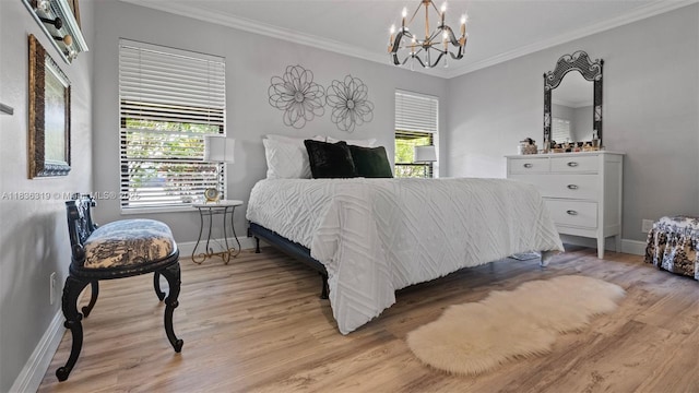 9099 NW 47th Ct, Coral Springs, FL 33067 - bedroom with crown molding, a chandelier, and light wood finished floors