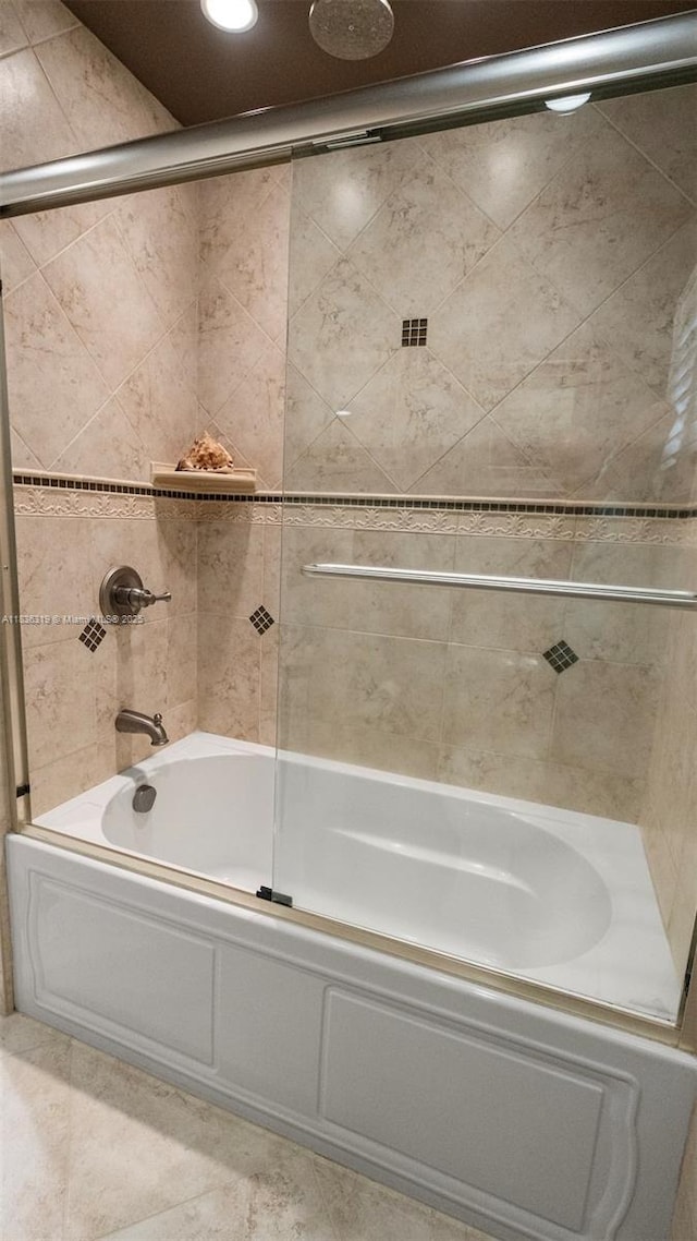 9099 NW 47th Ct, Coral Springs, FL 33067 - bathroom featuring a combined bath / shower with rainfall shower, recessed lighting, and tile patterned flooring