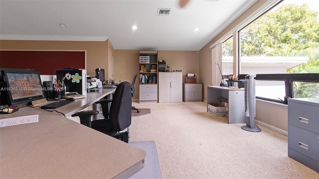 9099 NW 47th Ct, Coral Springs, FL 33067 - office with crown molding, recessed lighting, and carpet flooring