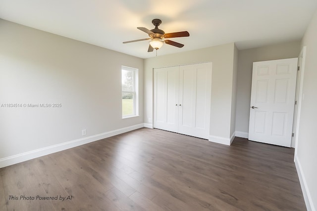 8924 47th Ct, Coral Springs, FL 33067 - unfurnished bedroom featuring a closet, dark wood-style flooring, and ceiling fan