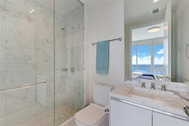 16901 Collins Ave Unit 2702, Sunny Isles Beach, FL 33160 - full bath featuring a water view, a marble finish shower, and vanity