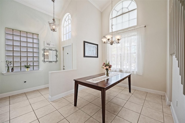15376 NW 14th Mnr, Pembroke Pines, FL 33028 - foyer with a chandelier, crown molding, plenty of natural light, a towering ceiling, and light tile patterned floors