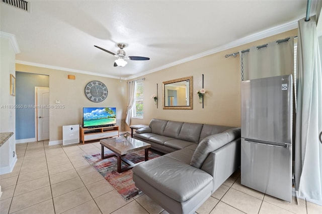 15376 NW 14th Mnr, Pembroke Pines, FL 33028 - living area featuring ornamental molding, ceiling fan, and light tile patterned floors