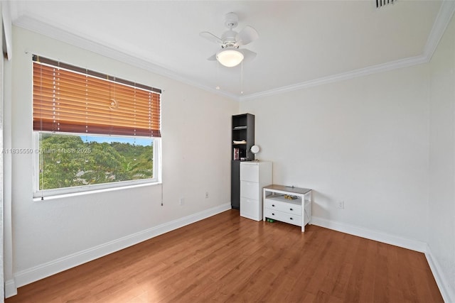 15376 NW 14th Mnr, Pembroke Pines, FL 33028 - unfurnished bedroom featuring wood finished floors, ornamental molding, and ceiling fan