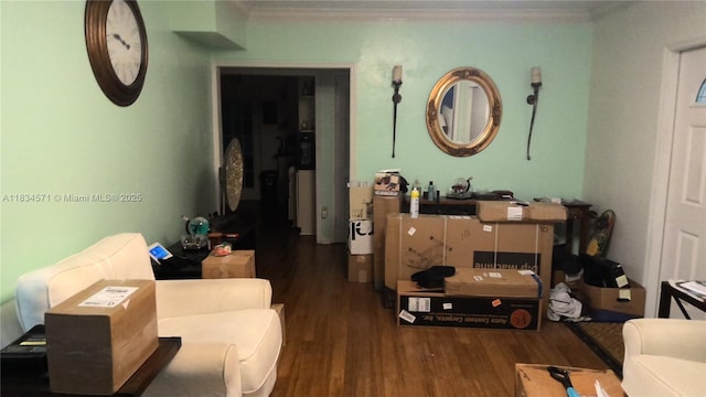 841 NE 139th St, North Miami, FL 33161 - living room featuring wood finished floors and ornamental molding