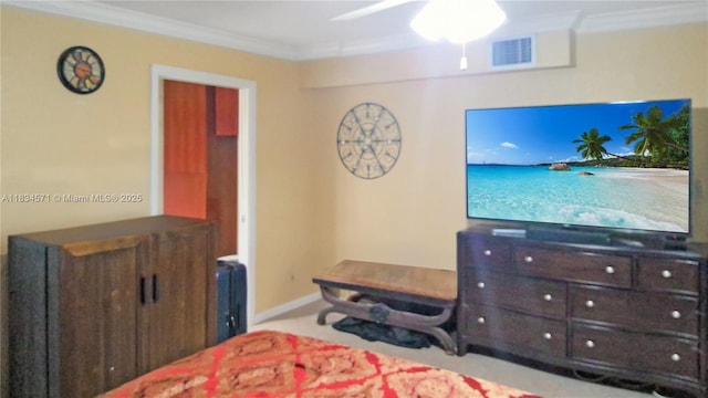 841 NE 139th St, North Miami, FL 33161 - bedroom with crown molding and a ceiling fan