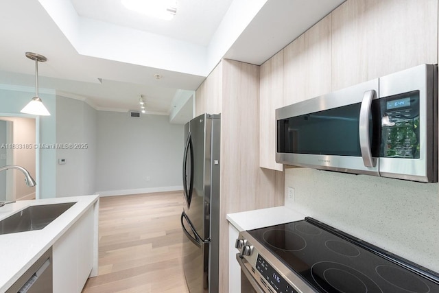 2000 N Bayshore Dr Unit 203, Miami, FL 33137 - kitchen with stainless steel appliances, modern cabinets, light countertops, and crown molding