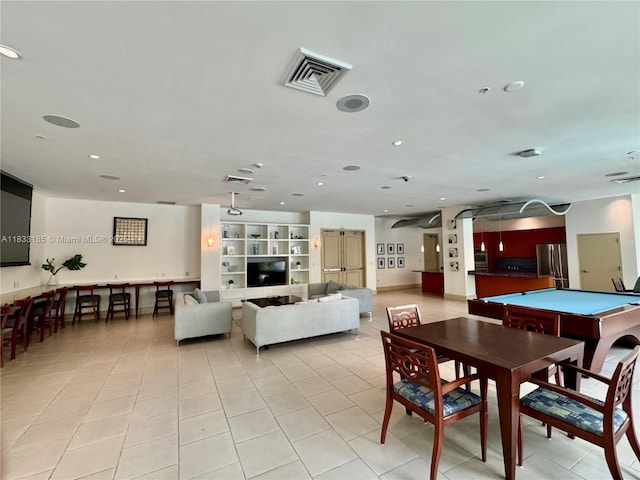 2000 N Bayshore Dr Unit 203, Miami, FL 33137 - dining area featuring light tile patterned flooring, billiards, and recessed lighting