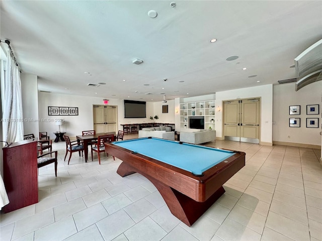 2000 N Bayshore Dr Unit 203, Miami, FL 33137 - recreation room with light tile patterned floors, recessed lighting, and billiards